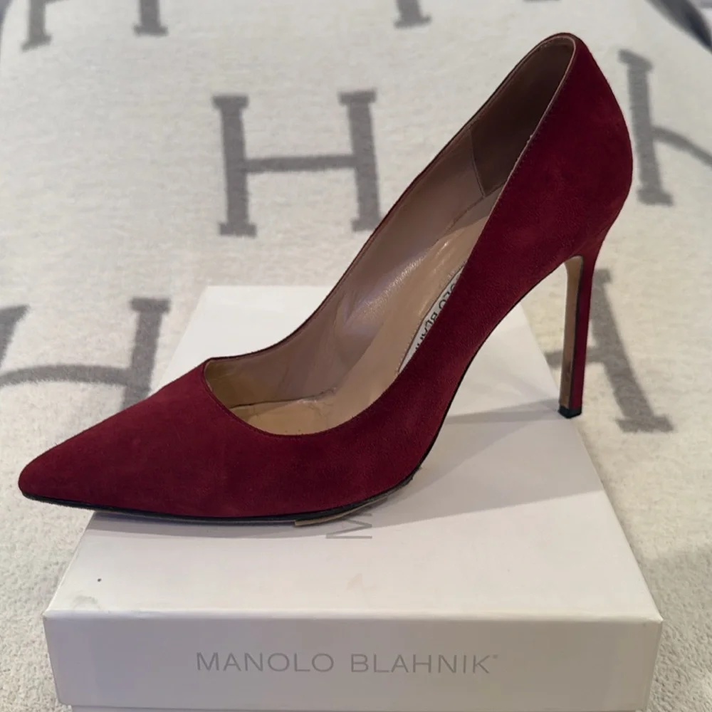 Manolo Blahnik Sz 8 / 38 BB Burgundy Suede EXCELLENT Cond w/Orig Box Dust Bag - Picture 8 of 11